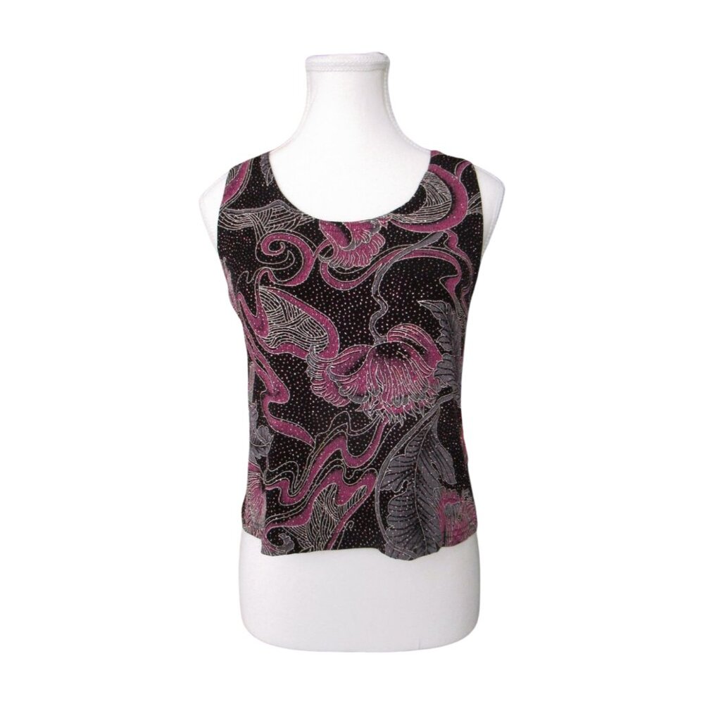 Onyx Nite Metallic Pink & Black Beaded Tank Top – Y2K Partywear – P/L